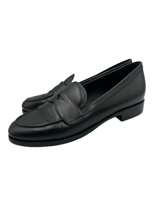 Prada Shoe Size 39 Black Leather Upper Round Toe Penny Slip On Flat Loafers Black / 39