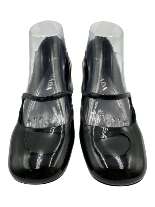 Prada Shoe Size 39 Black Leather Upper Patent Mary Jane Round Square Toe Pumps Black / 39