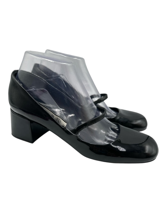 Prada Shoe Size 39 Black Leather Upper Patent Mary Jane Round Square Toe Pumps Black / 39