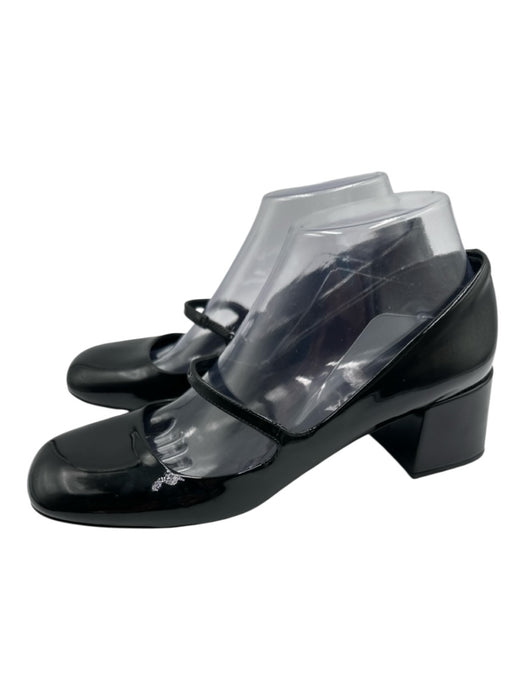 Prada Shoe Size 39 Black Leather Upper Patent Mary Jane Round Square Toe Pumps Black / 39