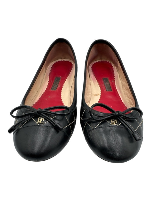 CH Carolina Herrera Shoe Size 40 Black Leather Bow detail Quilted Ballet Flats Black / 40