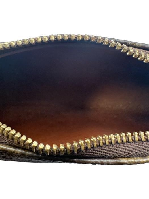 Louis Vuitton Brown & Tan Coated Canvas Leather trim Monogram Wrist Strap Bag Brown & Tan / Mini