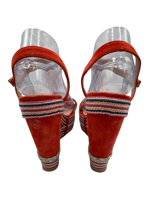 Stuart Weitzman Shoe Size 9.5 Red Orange Leather Upper Suede Sandals Red Orange / 9.5