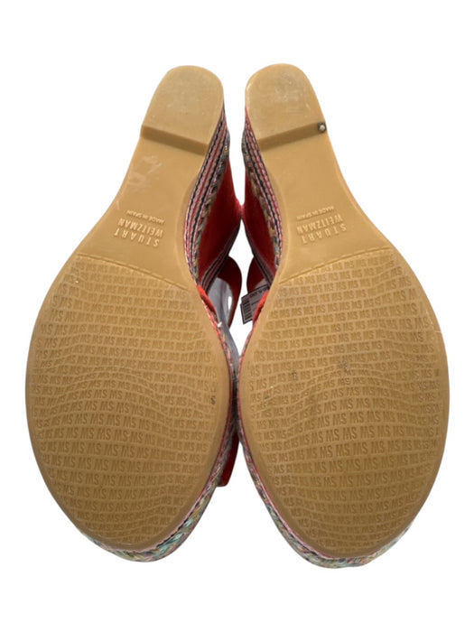 Stuart Weitzman Shoe Size 9.5 Red Orange Leather Upper Suede Sandals Red Orange / 9.5