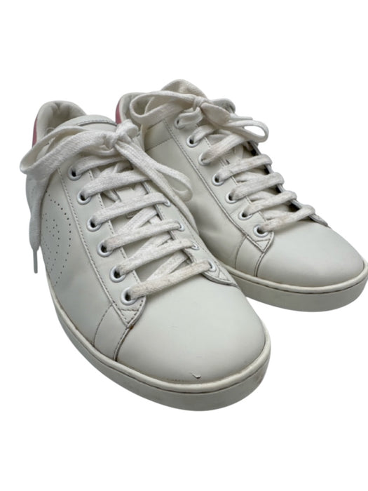 Gucci Shoe Size 39 White & Pink Leather Upper Perforated Logo Low Top Sneakers White & Pink / 39