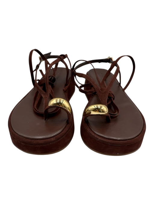 Schutz Shoe Size 10 Dark Brown Leather Upper Suede Strappy Platform Sandals Dark Brown / 10