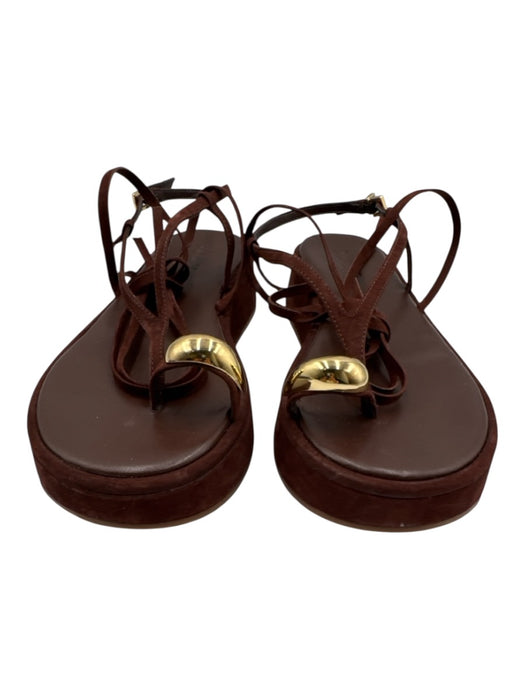 Schutz Shoe Size 10 Dark Brown Leather Upper Suede Strappy Platform Sandals Dark Brown / 10