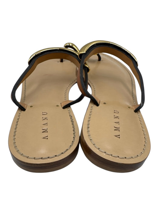 Amanu Shoe Size 41 Brown & Gold Tone Leather Upper Toe Strap Slingback Sandals Brown & Gold Tone / 41