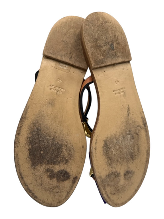 Amanu Shoe Size 41 Brown & Gold Tone Leather Upper Toe Strap Slingback Sandals Brown & Gold Tone / 41