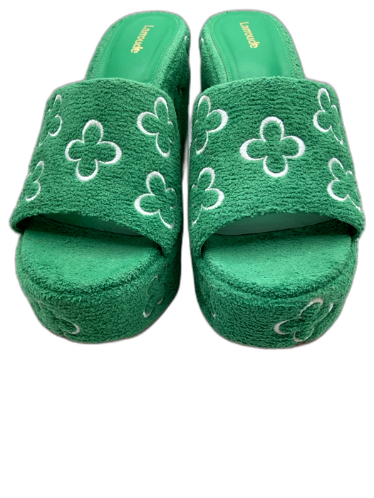 Larroude Shoe Size 11 Green & White Boucle Embroidered Detail Block Heel Mules Green & White / 11