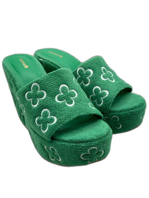 Larroude Shoe Size 11 Green & White Boucle Embroidered Detail Block Heel Mules Green & White / 11