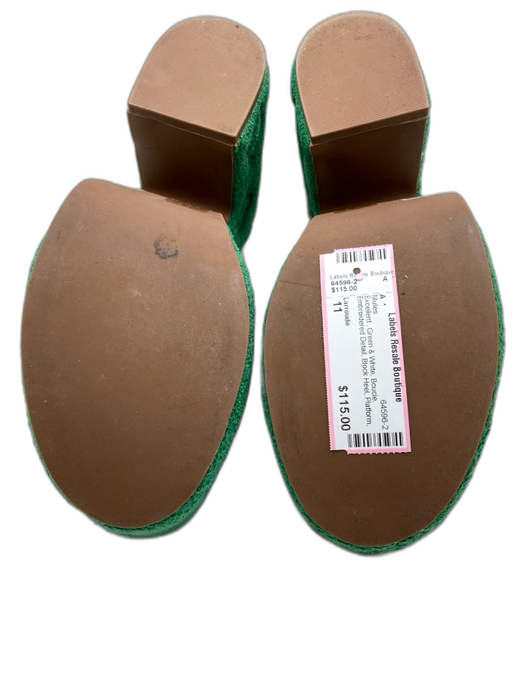 Larroude Shoe Size 11 Green & White Boucle Embroidered Detail Block Heel Mules Green & White / 11