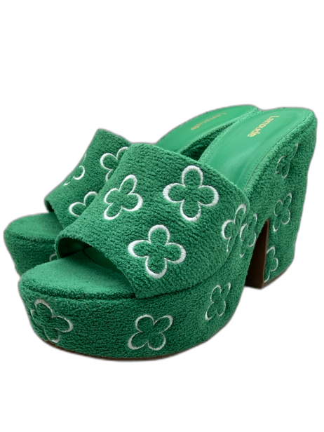 Larroude Shoe Size 11 Green & White Boucle Embroidered Detail Block Heel Mules Green & White / 11