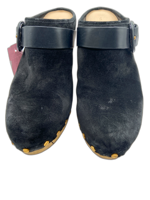 Veronica Beard Shoe Size 11M Black & Tan Suede & Wood Buckle Detail Clog Mules Black & Tan / 11M