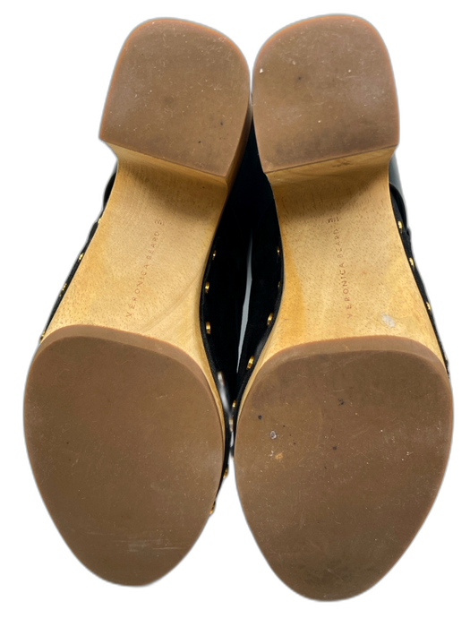 Veronica Beard Shoe Size 11M Black & Tan Suede & Wood Buckle Detail Clog Mules Black & Tan / 11M