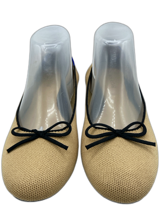 Rothy's Shoe Size 10 Beige & Black Synthetic Knit Bow detail Slip On Pump Flats Beige & Black / 10