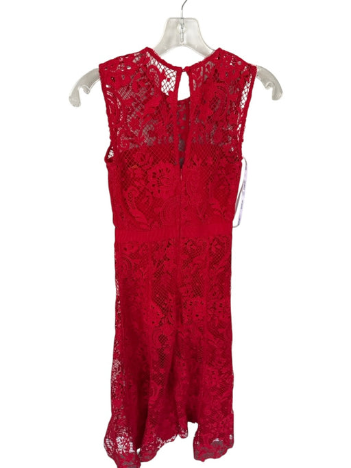 Self Portrait Size 0 Ruby Red Polyester Lace Detail High Neck Maxi Floral Dress Ruby Red / 0