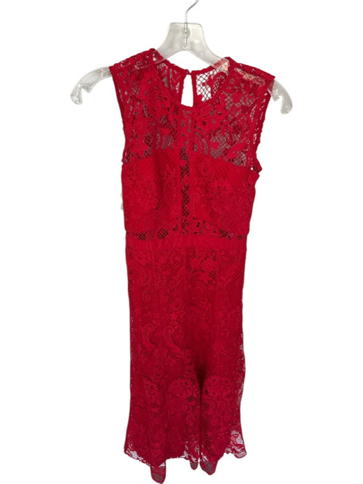 Self Portrait Size 0 Ruby Red Polyester Lace Detail High Neck Maxi Floral Dress Ruby Red / 0