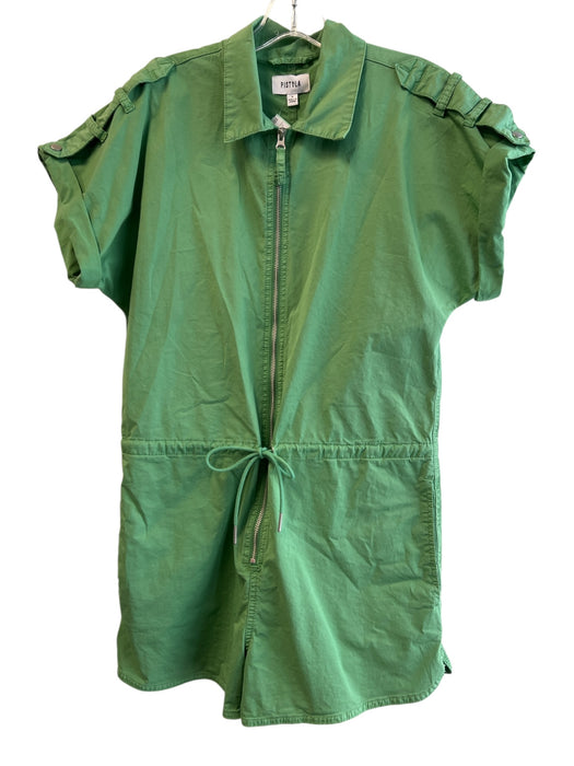 Pistola Size S Green Cotton Collared Short Sleeve Zip Front Above Knee Romper Green / S
