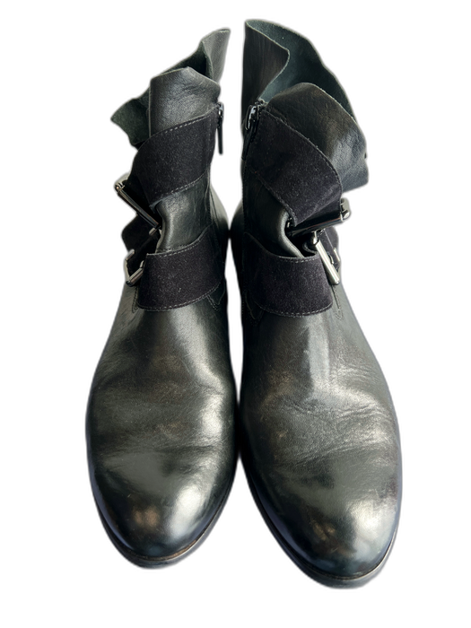 Paul Green Shoe Size 8 Black Leather Side Zip Suede straps Silver Buckle Booties Black / 8