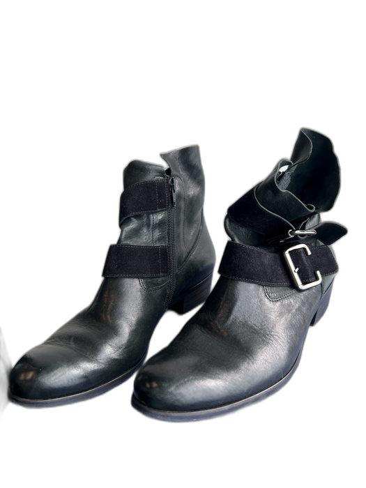 Paul Green Shoe Size 8 Black Leather Side Zip Suede straps Silver Buckle Booties Black / 8