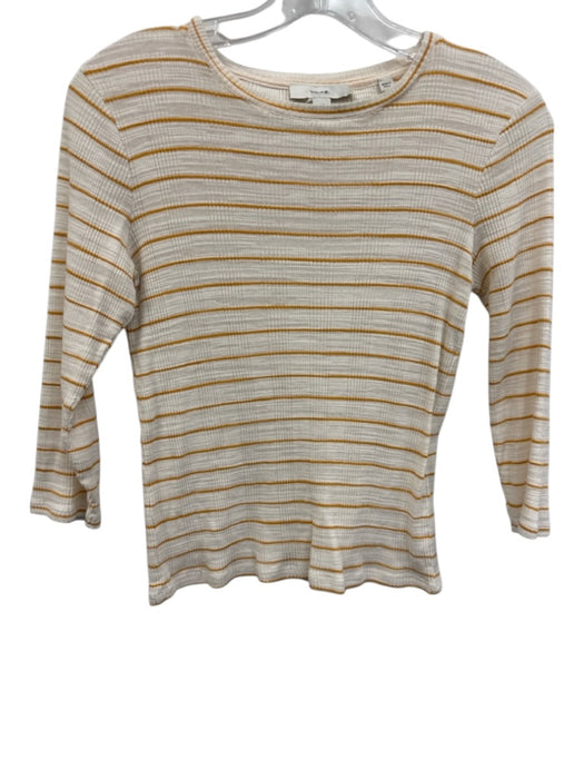 Vince Size S White & yellow Cotton 3/4 Sleeve Stripe Rib Knit Top White & yellow / S