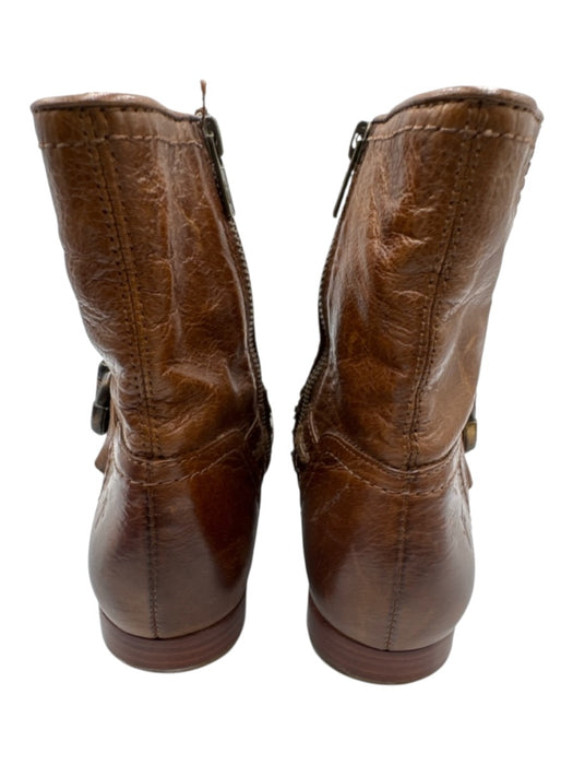 Frye Shoe Size 7.5 Light Brown Leather Brass Hardware Inner Side Zip Booties Light Brown / 7.5