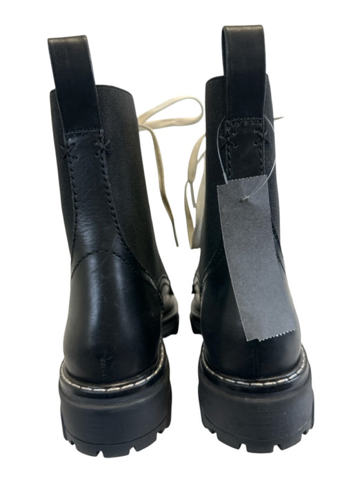 Rag & Bone Shoe Size 38.5 Black Leather Stretch Panel Lace Up Lug Sole Booties Black / 38.5