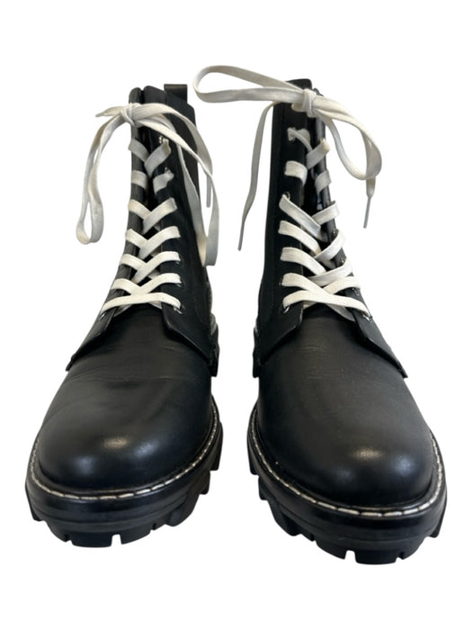 Rag & Bone Shoe Size 38.5 Black Leather Stretch Panel Lace Up Lug Sole Booties Black / 38.5
