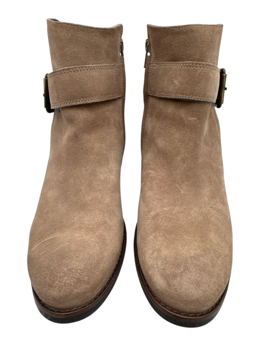 Pedro Garcia Shoe Size 5/8 Taupe Beige Suede leather Brass Buckle Ankle Booties Taupe Beige / 5/8