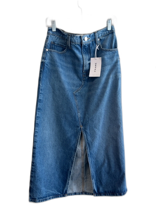 Frame Size 27 Medium Wash Cotton Denim 5 Pocket Front Slit Calf Length Skirt Medium Wash / 27