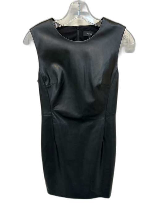 Theory Size 2 Black Vegan Leather Sleeveless Back Zip Dress Black / 2