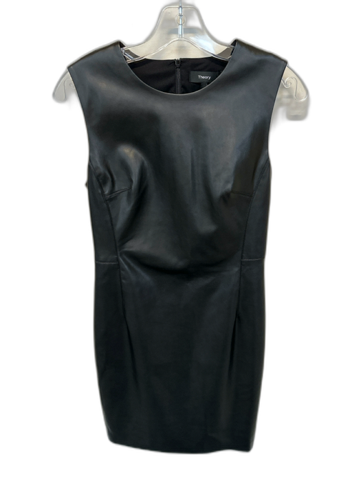 Theory Size 2 Black Vegan Leather Sleeveless Back Zip Dress Black / 2