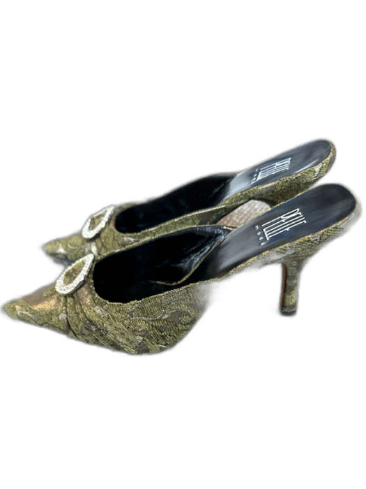 Pelle Moda Shoe Size 8 Green Canvas jaquard Rhinestone Pointed Toe Mules Green / 8
