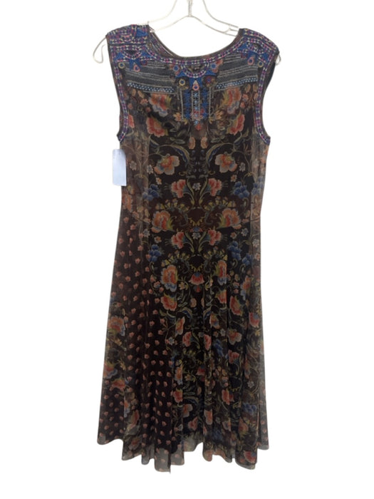 Biya Johnny Was Size S Brown, Blue, Multi Sleeveless Floral Print Mesh Dress Brown, Blue, Multi / S