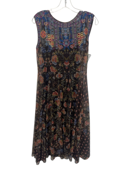Biya Johnny Was Size S Brown, Blue, Multi Sleeveless Floral Print Mesh Dress Brown, Blue, Multi / S