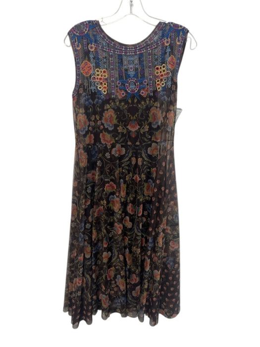Biya Johnny Was Size S Brown, Blue, Multi Sleeveless Floral Print Mesh Dress Brown, Blue, Multi / S