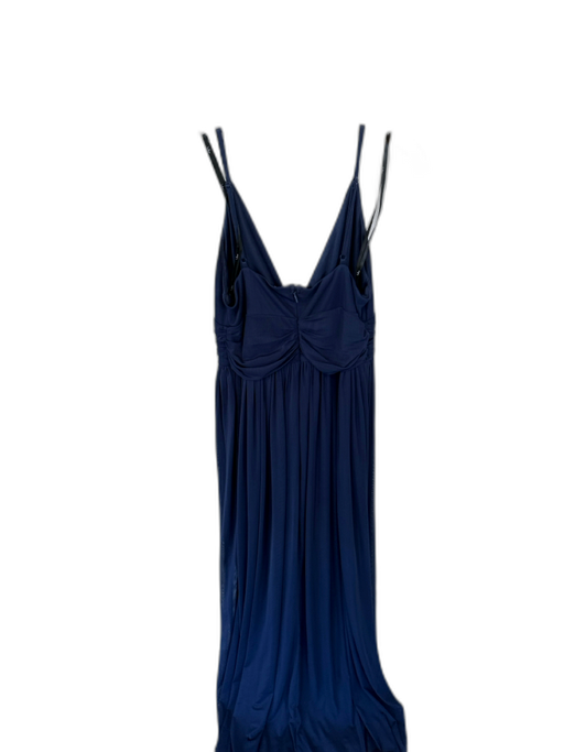 Lulus Size L Navy Polyester Spaghetti Strap Gathered Front Mesh Overlay Gown Navy / L