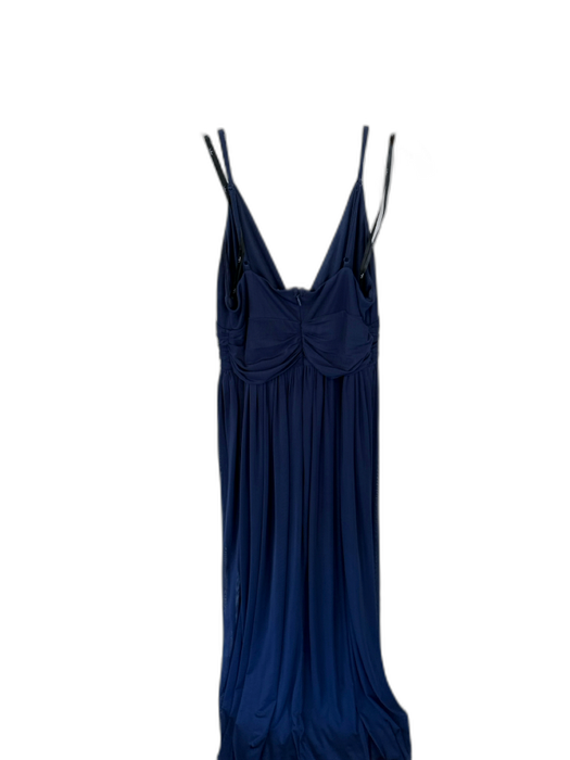 Lulus Size L Navy Polyester Spaghetti Strap Gathered Front Mesh Overlay Gown Navy / L
