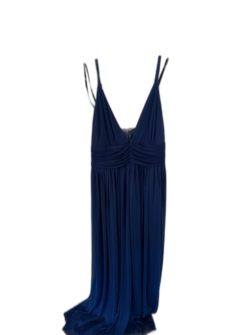 Lulus Size L Navy Polyester Spaghetti Strap Gathered Front Mesh Overlay Gown Navy / L