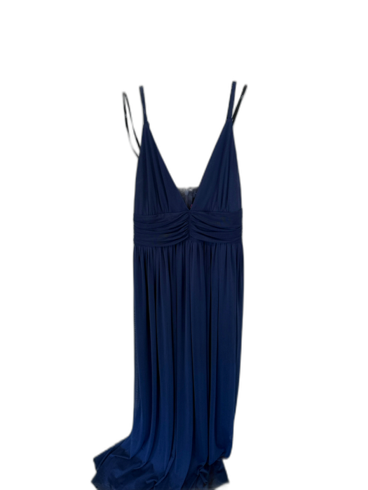 Lulus Size L Navy Polyester Spaghetti Strap Gathered Front Mesh Overlay Gown Navy / L