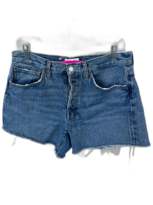 Agolde Size 28 Med Dark Wash Organic Cotton High Waist Button Fly Cut Off Shorts Med Dark Wash / 28