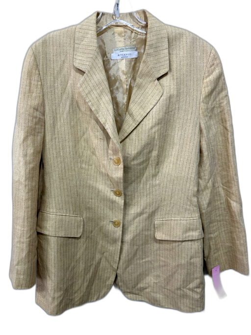 Luciano Barbera Size 42 Yellow Beige Linen & Wool Pinstripe Shoulder Pads Jacket Yellow Beige / 42