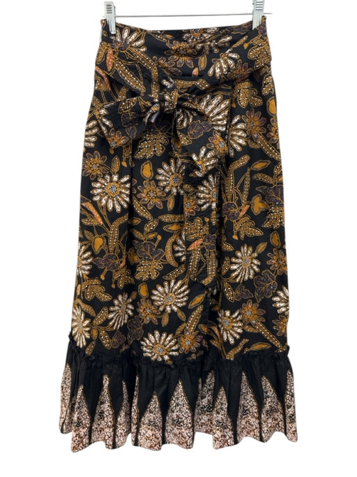 Cleobella Size S Black, Brown & White Cotton Shirred Back Botanical Midi Skirt Black, Brown & White / S