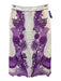 Farm Rio Size M/S Cream White & Purple Linen Short Sleeve Keyhole Back Skirt Set Cream White & Purple / M/S