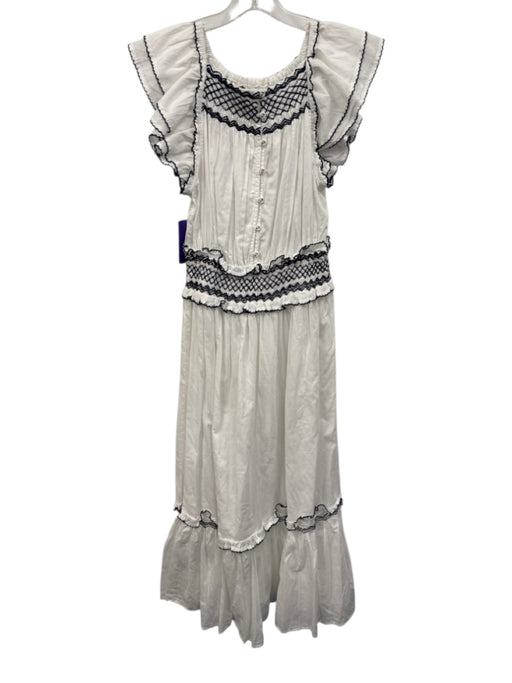 Cleobella Size XS White & Midnight Blue Cotton Ruffle Cap Sleeve Gathered Dress White & Midnight Blue / XS