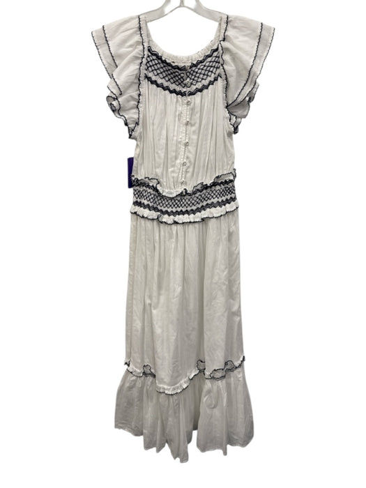 Cleobella Size XS White & Midnight Blue Cotton Ruffle Cap Sleeve Gathered Dress White & Midnight Blue / XS