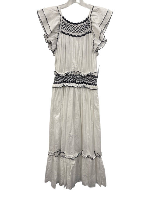 Cleobella Size XS White & Midnight Blue Cotton Ruffle Cap Sleeve Gathered Dress White & Midnight Blue / XS