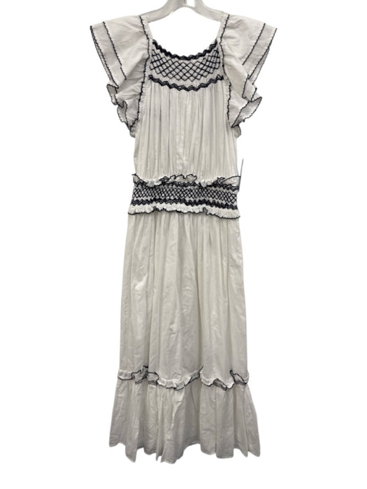 Cleobella Size XS White & Midnight Blue Cotton Ruffle Cap Sleeve Gathered Dress White & Midnight Blue / XS