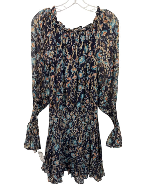 Ramy Brook Size S navy blue & multi Viscose Blend Metallic Thread Floral Dress navy blue & multi / S